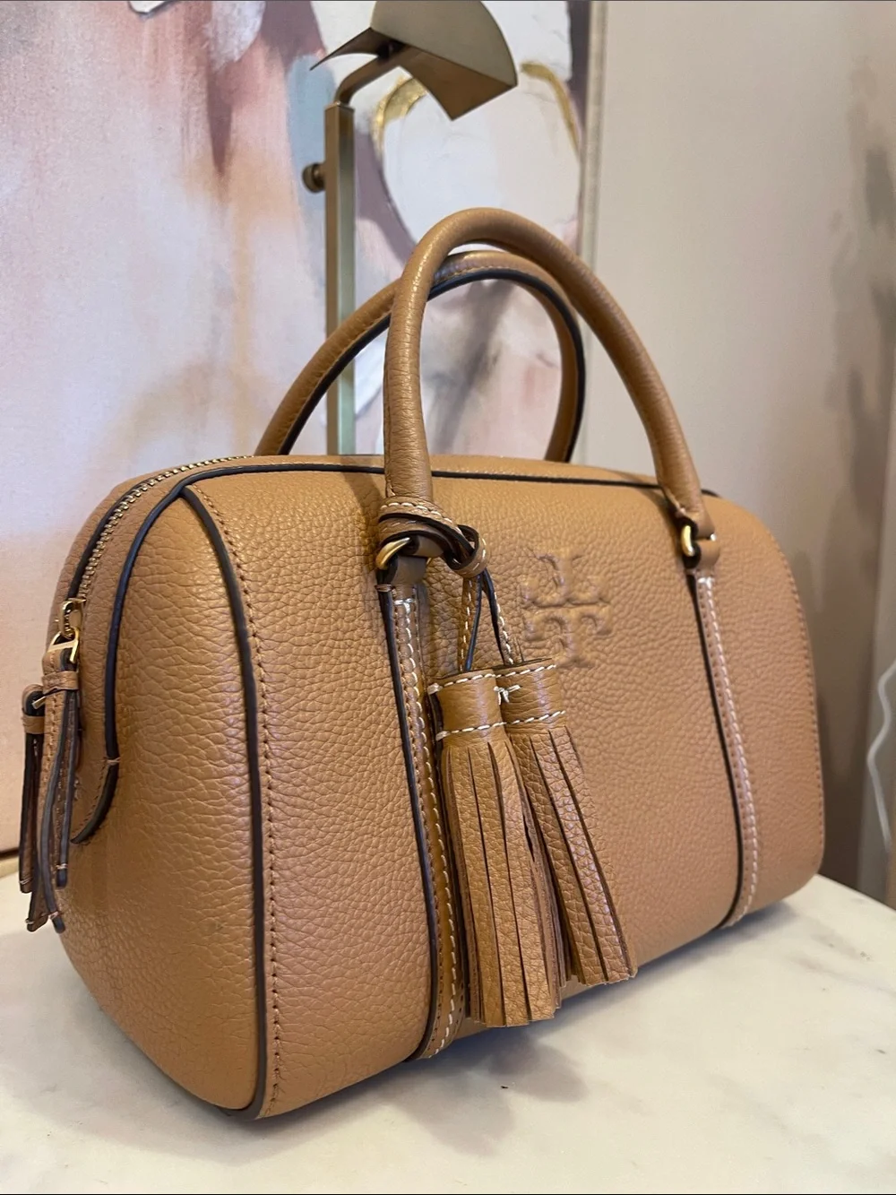 NWT Tory Burch Thea Pebbled Leather Satchel with Tassels - Picture 3 of 8